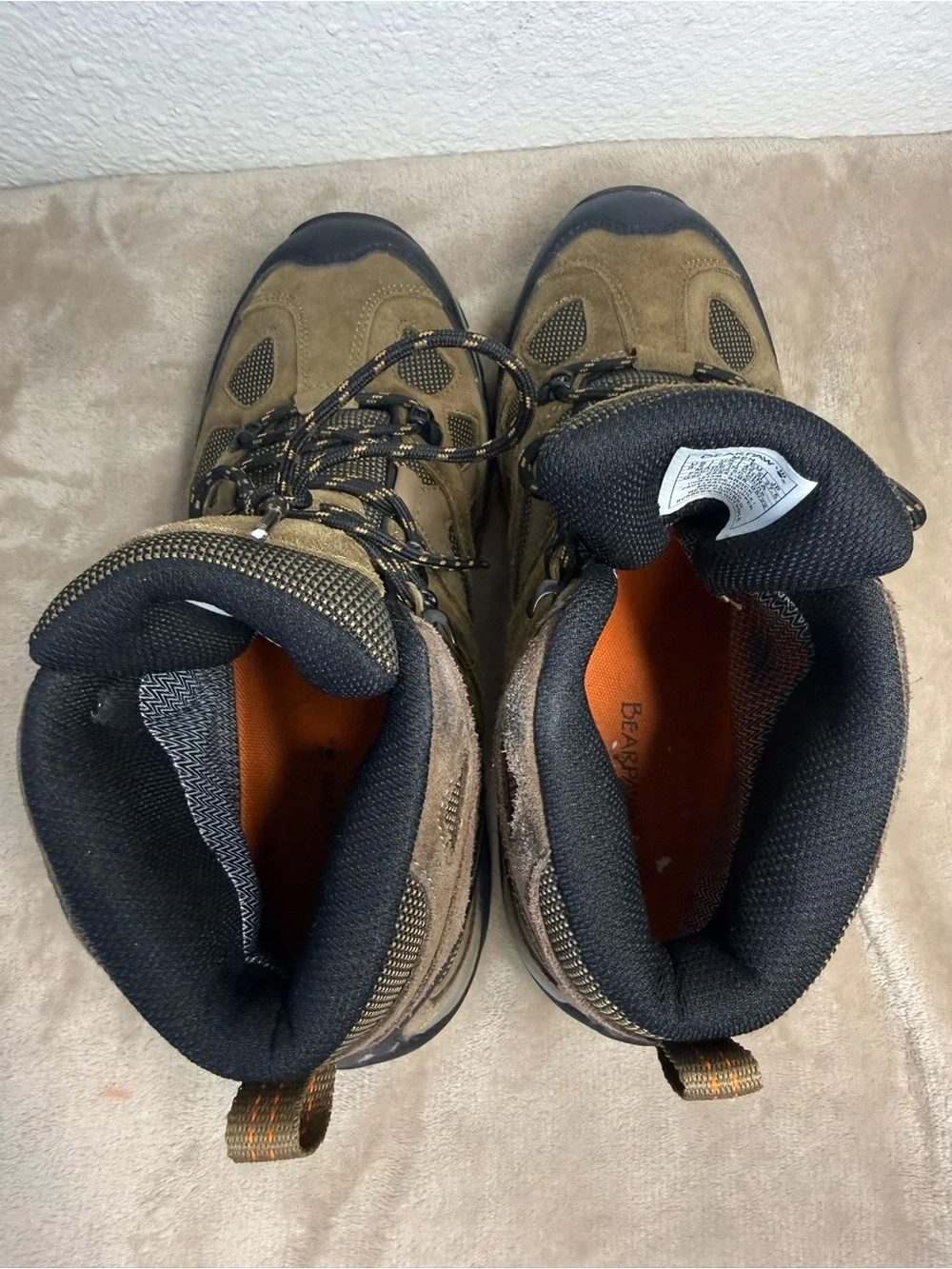 BearPaw Men's Brown and Black Waterproof Hiking Boots with Orange Accents